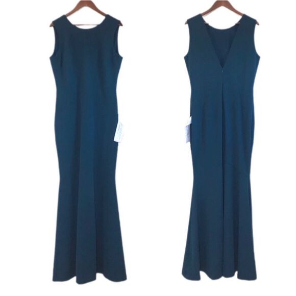 DRESS THE POPULATION Leighton Sleeveless Evening Gown Mermaid Blue Size XXL New - Picture 2 of 11